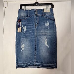 !it Tatiana Denim Skirt Released hem NWT Distressed Corset Denim Sz 6
